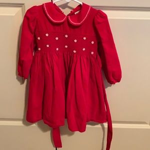 Smocked red long sleeve toddler girl dress EUC